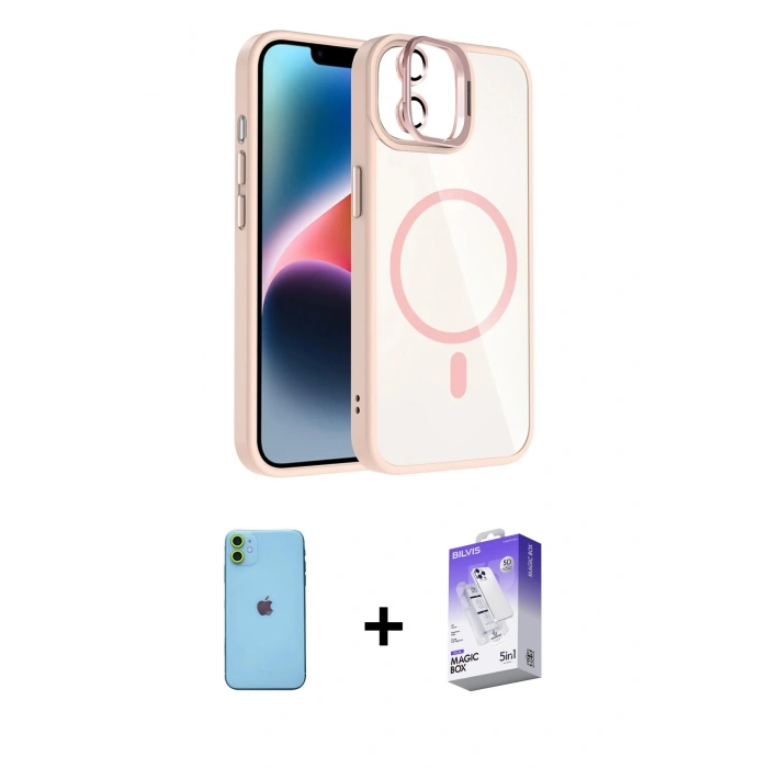 MARSİLYAN™- iPhone 11 Kılıf Yadigar Asil Koleksiyonu - Siyah Bilvis 5in1 3D Magic Cam Ekran Koruyucu + Yeşil Neon Fosforlu Kamera Lens