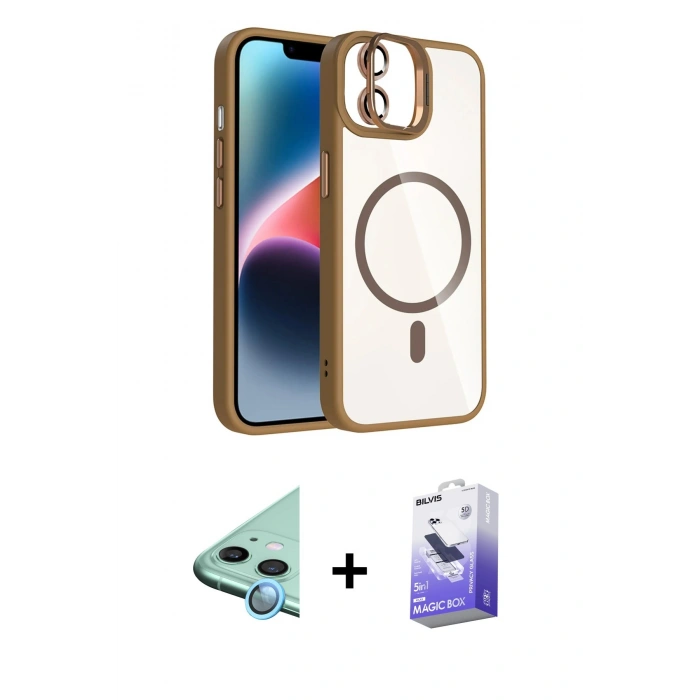 MARSİLYAN™- iPhone 11 Kılıf Yadigar Asil Koleksiyonu - Siyah Bilvis 5in1 5D Magic Hayalet Cam Ekran Koruyucu + Mavi Raze Metal Kamera Lens