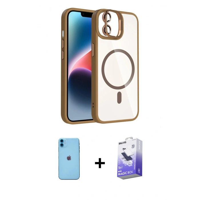 MARSİLYAN™- iPhone 11 Kılıf Yadigar Asil Koleksiyonu - Siyah Bilvis 5in1 5D Magic Hayalet Cam Ekran Koruyucu + Neon Fosforlu Kamera Lens - MI