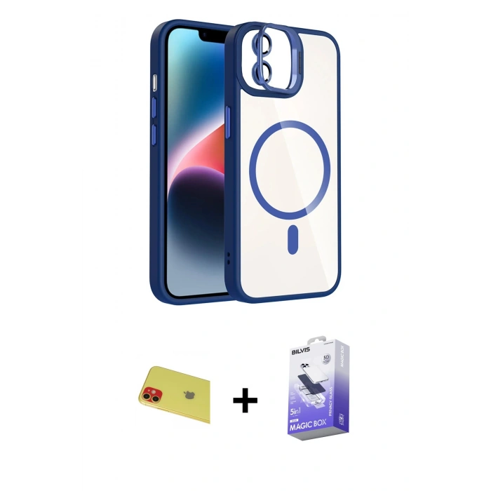 MARSİLYAN™- iPhone 11 Kılıf Yadigar Asil Koleksiyonu - Siyah Bilvis 5in1 5D Magic Hayalet Cam Ekran Koruyucu + Rainbow Kamera Lens Koruma Cam - KI