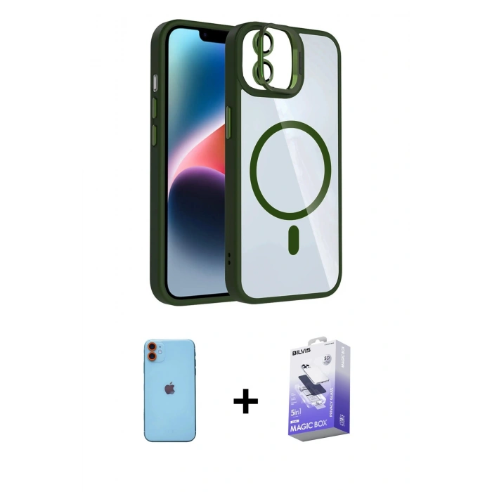 MARSİLYAN™- iPhone 11 Kılıf Yadigar Asil Koleksiyonu - Siyah Bilvis 5in1 5D Magic Hayalet Cam Ekran Koruyucu + Neon Fosforlu Kamera Lens - TU