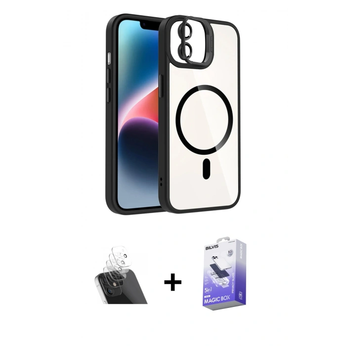 MARSİLYAN™- iPhone 11 Kılıf Yadigar Asil Koleksiyonu - Siyah Bilvis 5in1 5D Magic Hayalet Cam Ekran Koruyucu + Kamera Lens Koruma Cam - SF