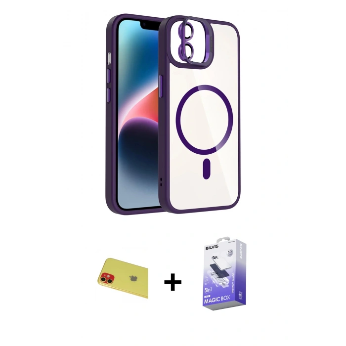 MARSİLYAN™- iPhone 11 Kılıf Yadigar Asil Koleksiyonu - Siyah Bilvis 5in1 5D Magic Hayalet Cam Ekran Koruyucu + Rainbow Kamera Lens Koruma Cam - KI