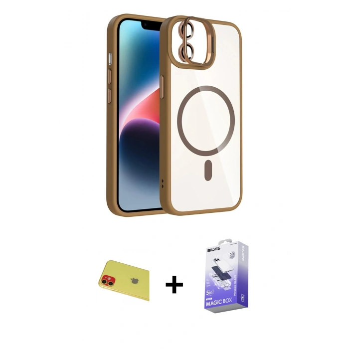 MARSİLYAN™- iPhone 11 Kılıf Yadigar Asil Koleksiyonu - Siyah Bilvis 5in1 5D Magic Hayalet Cam Ekran Koruyucu + Rainbow Kamera Lens Koruma Cam - KI