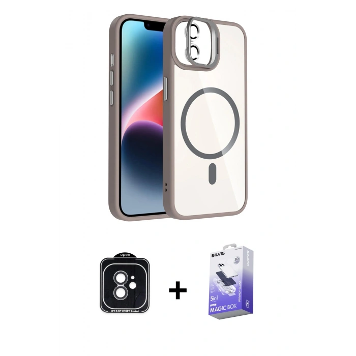 MARSİLYAN™- iPhone 11 Kılıf Yadigar Asil Koleksiyonu - Siyah Bilvis 5in1 5D Magic Hayalet Cam Ekran Koruyucu + PVD Metal Kamera Lens - SH