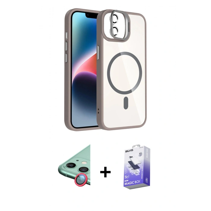 MARSİLYAN™- iPhone 11 Kılıf Yadigar Asil Koleksiyonu - Siyah Bilvis 5in1 5D Magic Hayalet Cam Ekran Koruyucu + Kırmızı Raze Metal Kamera Lens