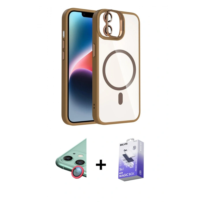 MARSİLYAN™- iPhone 11 Kılıf Yadigar Asil Koleksiyonu - Siyah Bilvis 5in1 5D Magic Hayalet Cam Ekran Koruyucu + Kırmızı Raze Metal Kamera Lens