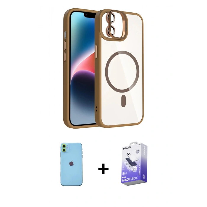 MARSİLYAN™- iPhone 11 Kılıf Yadigar Asil Koleksiyonu - Siyah Bilvis 5in1 5D Magic Hayalet Cam Ekran Koruyucu + Yeşil Neon Fosforlu Kamera Lens
