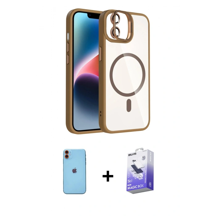 MARSİLYAN™- iPhone 11 Kılıf Yadigar Asil Koleksiyonu - Siyah Bilvis 5in1 5D Magic Hayalet Cam Ekran Koruyucu + Neon Fosforlu Kamera Lens - TU