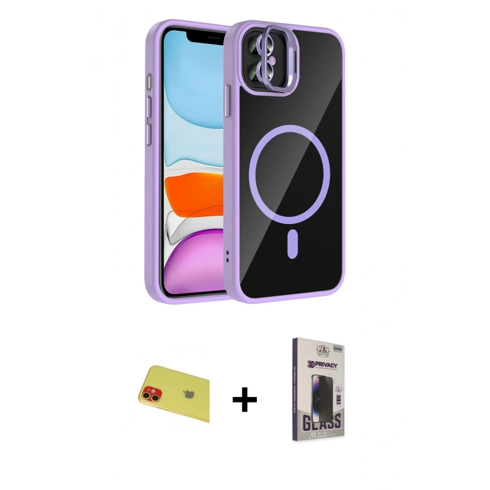 MARSİLYAN™- iPhone 11 Kılıf Yadigar Asil Koleksiyonu - Siyah Bilvis Hayalet Cam Ekran Koruyucu + Rainbow Kamera Lens Koruma Cam - KI