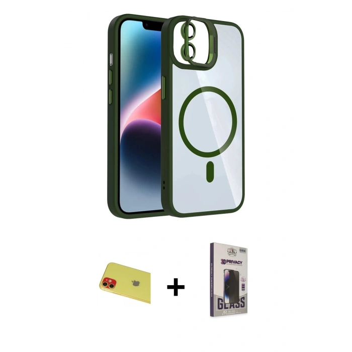 MARSİLYAN™- iPhone 11 Kılıf Yadigar Asil Koleksiyonu - Siyah Bilvis Hayalet Cam Ekran Koruyucu + Rainbow Kamera Lens Koruma Cam - KI