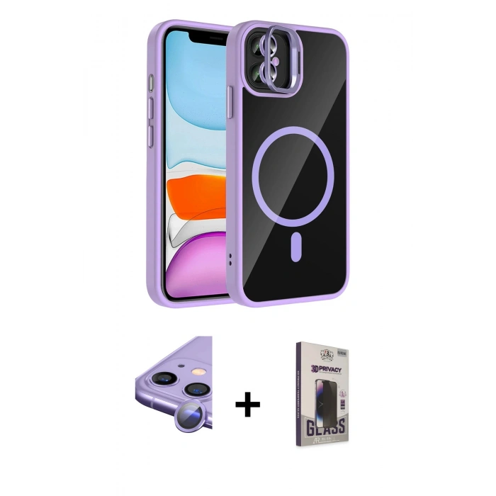 MARSİLYAN™- iPhone 11 Kılıf Yadigar Asil Koleksiyonu - Siyah Bilvis Hayalet Cam Ekran Koruyucu + Raze Metal Kamera Lens - MR