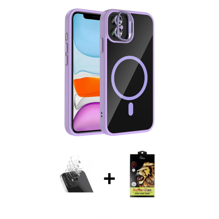 MARSİLYAN™- iPhone 11 Kılıf Yadigar Asil Koleksiyonu - Siyah Buffer Cam Ekran Koruyucu + Kamera Lens Koruma Cam - SF