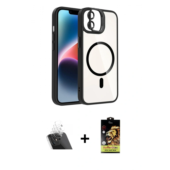 MARSİLYAN™- iPhone 11 Kılıf Yadigar Asil Koleksiyonu - Siyah Buffer Cam Ekran Koruyucu + Kamera Lens Koruma Cam - SF