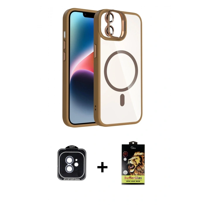 MARSİLYAN™- iPhone 11 Kılıf Yadigar Asil Koleksiyonu - Siyah Buffer Cam Ekran Koruyucu + PVD Metal Kamera Lens - MI