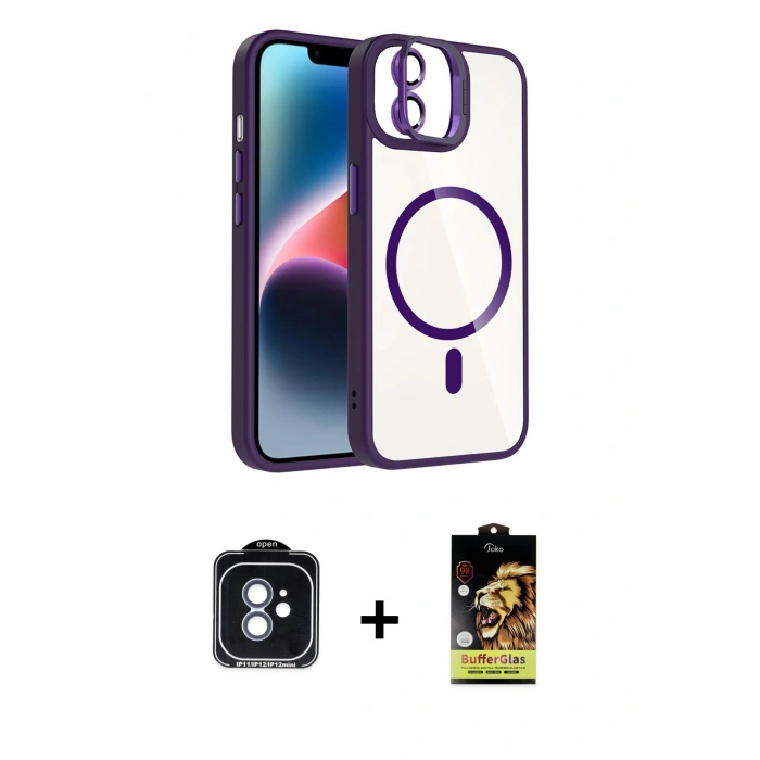 MARSİLYAN™- iPhone 11 Kılıf Yadigar Asil Koleksiyonu - Siyah Buffer Cam Ekran Koruyucu + PVD Metal Kamera Lens - MI