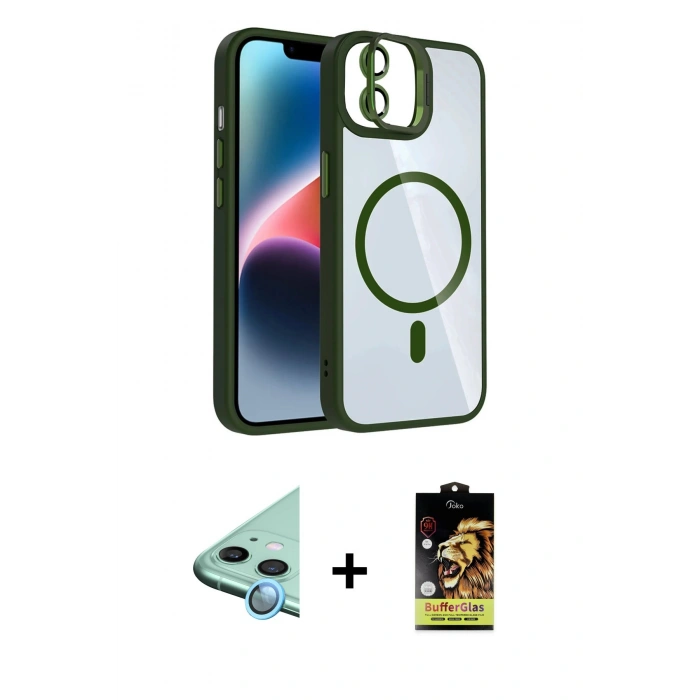MARSİLYAN™- iPhone 11 Kılıf Yadigar Asil Koleksiyonu - Siyah Buffer Cam Ekran Koruyucu + Raze Metal Kamera Lens - MI