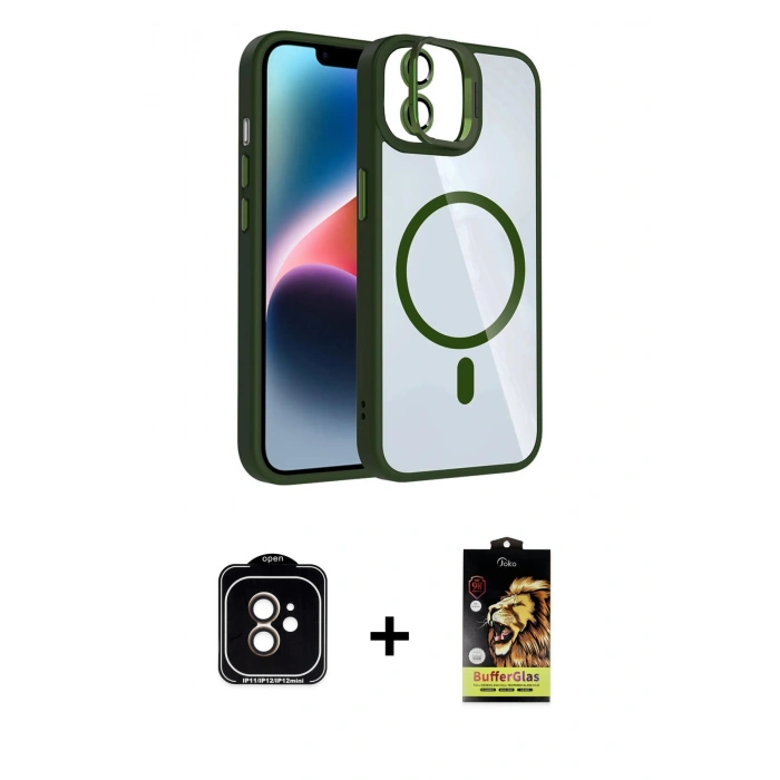 MARSİLYAN™- iPhone 11 Kılıf Yadigar Asil Koleksiyonu - Siyah Buffer Cam Ekran Koruyucu + PVD Metal Kamera Lens - TU