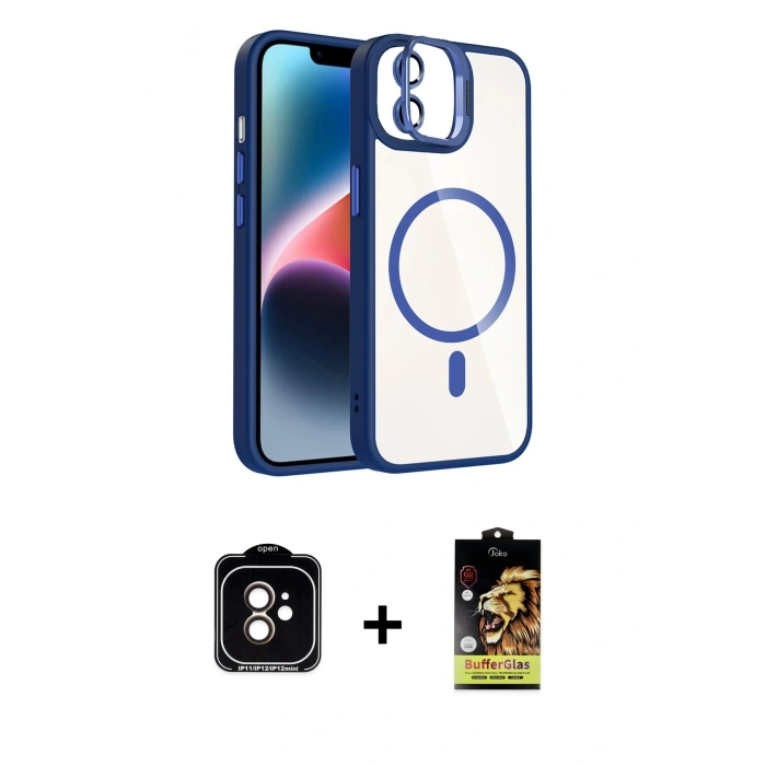 MARSİLYAN™- iPhone 11 Kılıf Yadigar Asil Koleksiyonu - Siyah Buffer Cam Ekran Koruyucu + PVD Metal Kamera Lens - TU