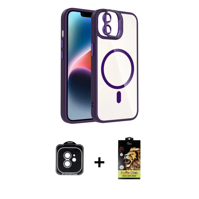 MARSİLYAN™- iPhone 11 Kılıf Yadigar Asil Koleksiyonu - Siyah Buffer Cam Ekran Koruyucu + PVD Metal Kamera Lens - YL