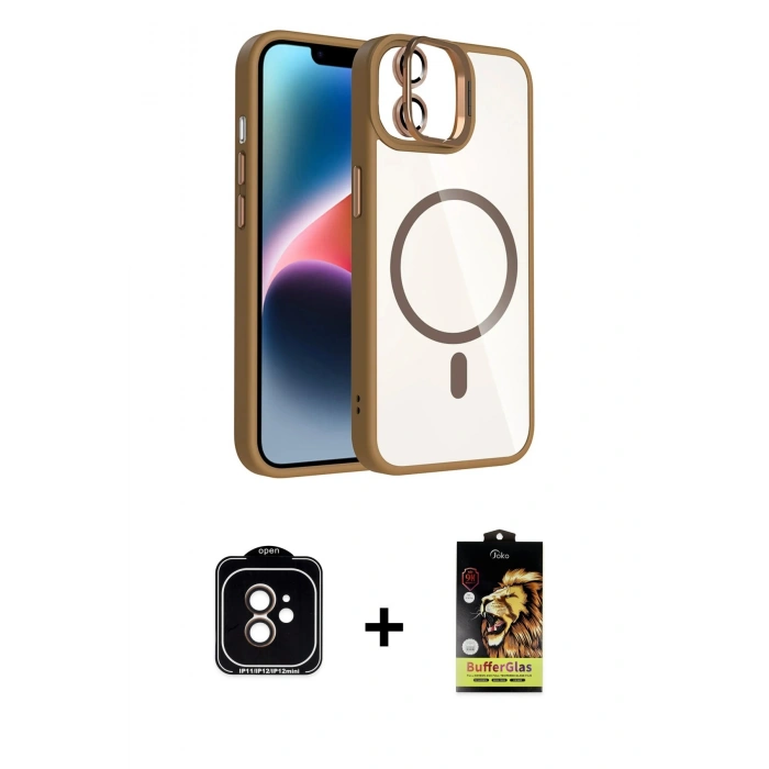 MARSİLYAN™- iPhone 11 Kılıf Yadigar Asil Koleksiyonu - Siyah Buffer Cam Ekran Koruyucu + PVD Metal Kamera Lens - TU