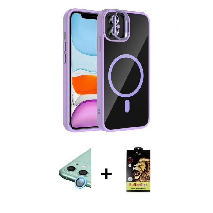 MARSİLYAN™- iPhone 11 Kılıf Yadigar Asil Koleksiyonu - Siyah Buffer Cam Ekran Koruyucu + Raze Metal Kamera Lens - MI