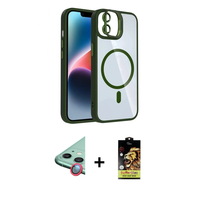 MARSİLYAN™- iPhone 11 Kılıf Yadigar Asil Koleksiyonu - Siyah Buffer Cam Ekran Koruyucu + Raze Metal Kamera Lens - KI