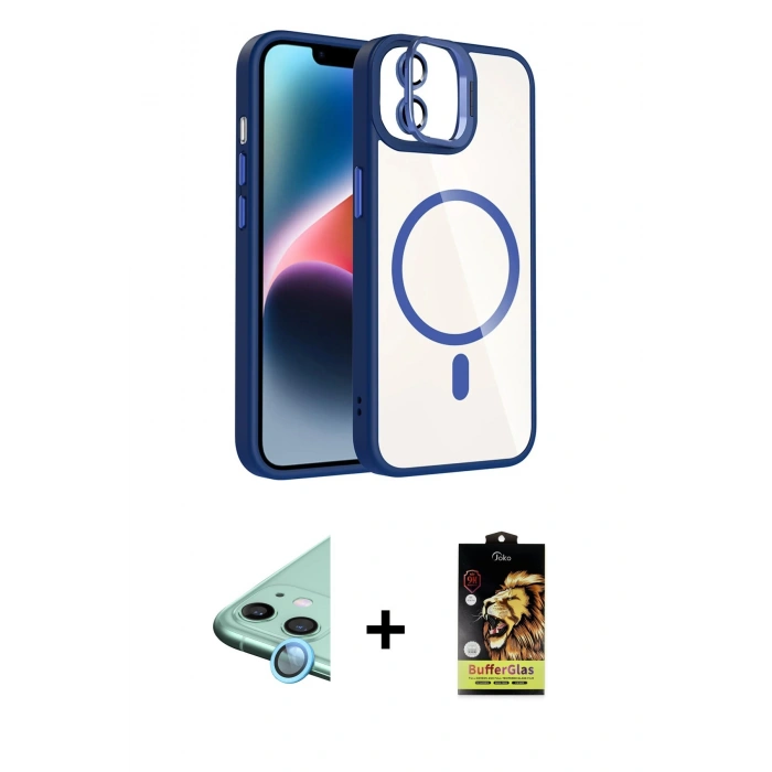 MARSİLYAN™- iPhone 11 Kılıf Yadigar Asil Koleksiyonu - Siyah Buffer Cam Ekran Koruyucu + Raze Metal Kamera Lens - MI