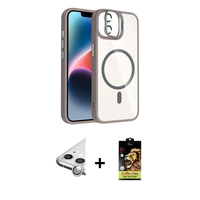 MARSİLYAN™- iPhone 11 Kılıf Yadigar Asil Koleksiyonu - Siyah Buffer Cam Ekran Koruyucu + Raze Metal Kamera Lens - GS