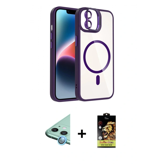 MARSİLYAN™- iPhone 11 Kılıf Yadigar Asil Koleksiyonu - Siyah Buffer Cam Ekran Koruyucu + Raze Metal Kamera Lens - MI