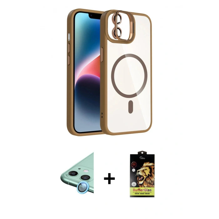 MARSİLYAN™- iPhone 11 Kılıf Yadigar Asil Koleksiyonu - Siyah Buffer Cam Ekran Koruyucu + Raze Metal Kamera Lens - MI
