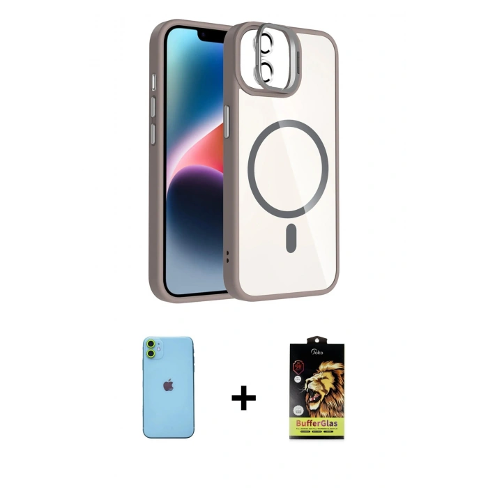 MARSİLYAN™- iPhone 11 Kılıf Yadigar Asil Koleksiyonu - Siyah Buffer Cam Ekran Koruyucu + Neon Fosforlu Kamera Lens - YL