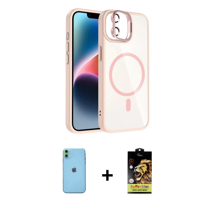 MARSİLYAN™- iPhone 11 Kılıf Yadigar Asil Koleksiyonu - Siyah Buffer Cam Ekran Koruyucu + Neon Fosforlu Kamera Lens - YL