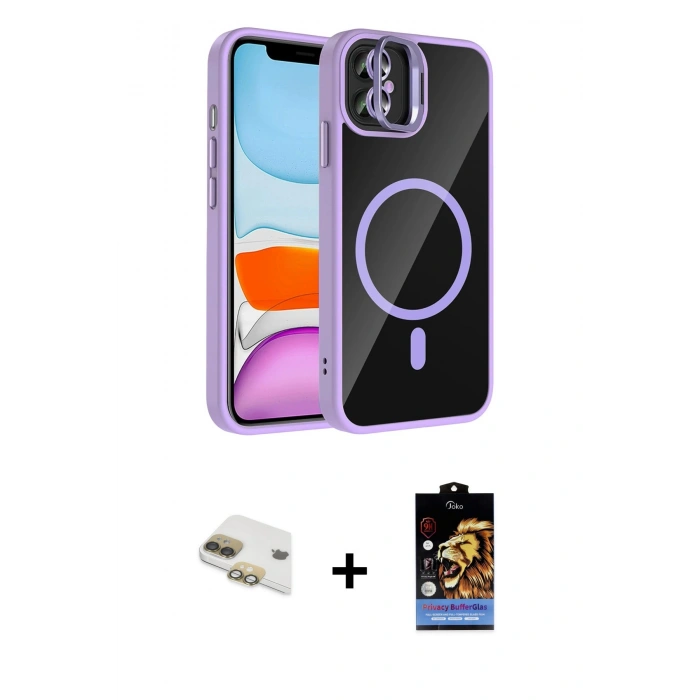 MARSİLYAN™- iPhone 11 Kılıf Yadigar Asil Koleksiyonu - Siyah Buffer Hayalet Cam Ekran Koruyucu + Pers Alüminyum Kamera Lens - GD