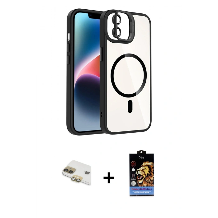 MARSİLYAN™- iPhone 11 Kılıf Yadigar Asil Koleksiyonu - Siyah Buffer Hayalet Cam Ekran Koruyucu + Pers Alüminyum Kamera Lens - GD