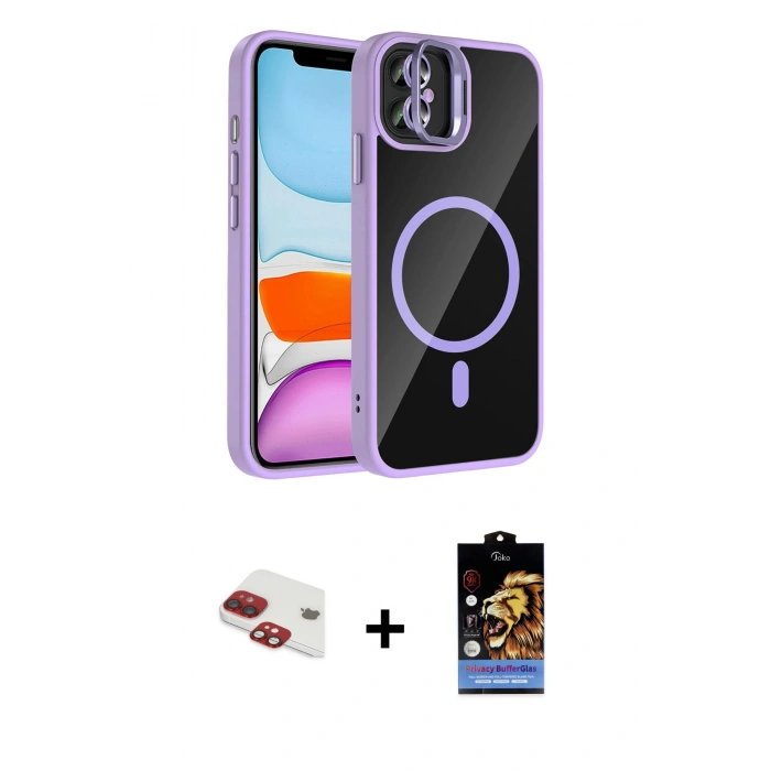 MARSİLYAN™- iPhone 11 Kılıf Yadigar Asil Koleksiyonu - Siyah Buffer Hayalet Cam Ekran Koruyucu + Kırmızı Pers Alüminyum Kamera Lens
