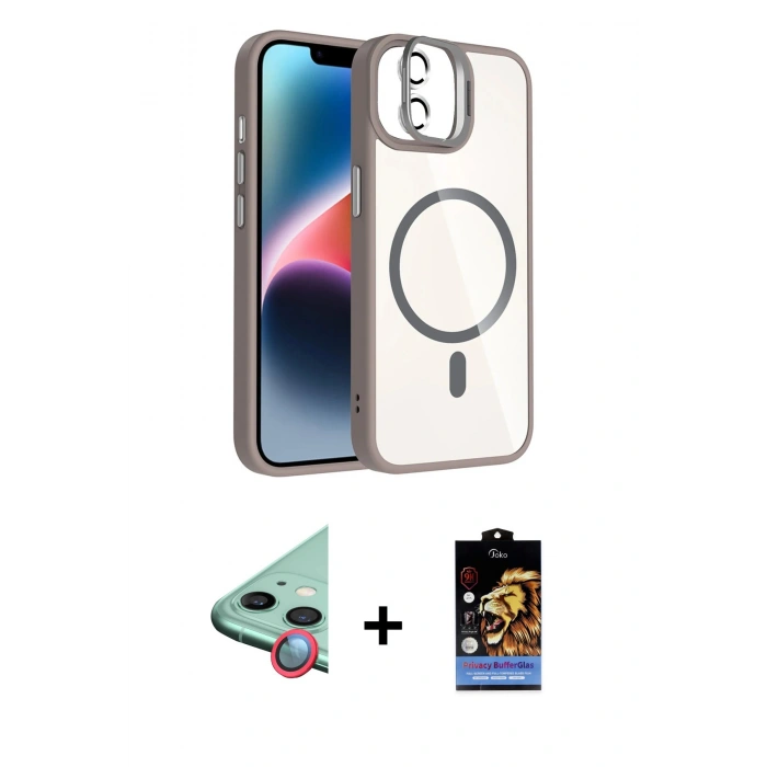 MARSİLYAN™- iPhone 11 Kılıf Yadigar Asil Koleksiyonu - Siyah Buffer Hayalet Cam Ekran Koruyucu + Kırmızı Raze Metal Kamera Lens