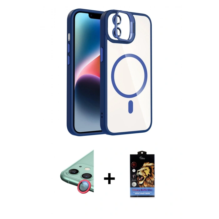 MARSİLYAN™- iPhone 11 Kılıf Yadigar Asil Koleksiyonu - Siyah Buffer Hayalet Cam Ekran Koruyucu + Kırmızı Raze Metal Kamera Lens