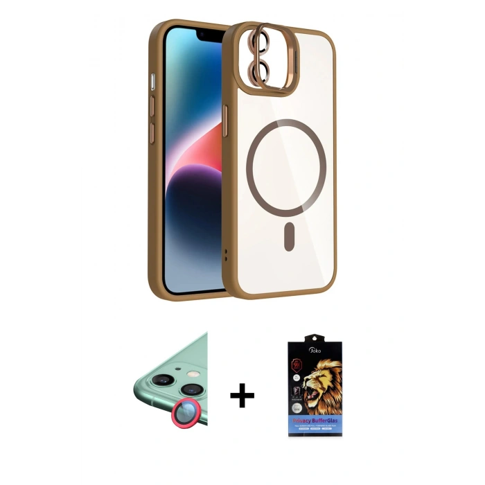 MARSİLYAN™- iPhone 11 Kılıf Yadigar Asil Koleksiyonu - Siyah Buffer Hayalet Cam Ekran Koruyucu + Kırmızı Raze Metal Kamera Lens