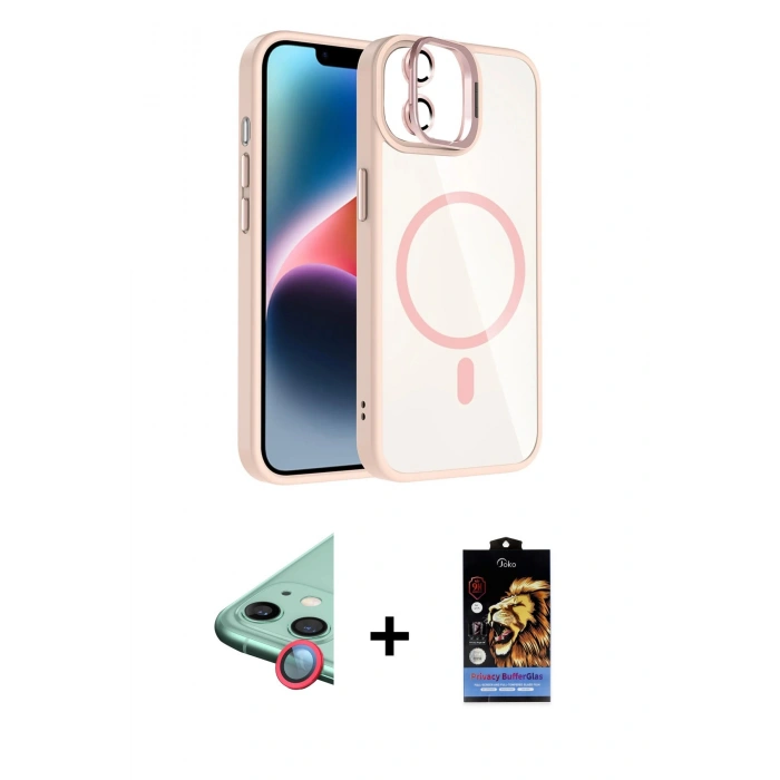 MARSİLYAN™- iPhone 11 Kılıf Yadigar Asil Koleksiyonu - Siyah Buffer Hayalet Cam Ekran Koruyucu + Kırmızı Raze Metal Kamera Lens
