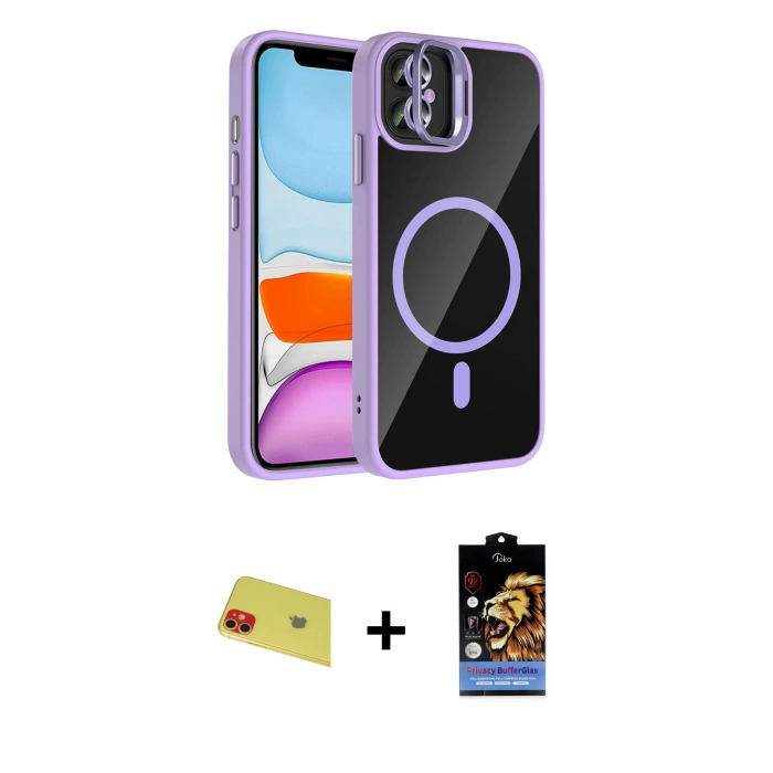 MARSİLYAN™- iPhone 11 Kılıf Yadigar Asil Koleksiyonu - Siyah Buffer Hayalet Cam Ekran Koruyucu + Rainbow Kamera Lens Koruma Cam - KI