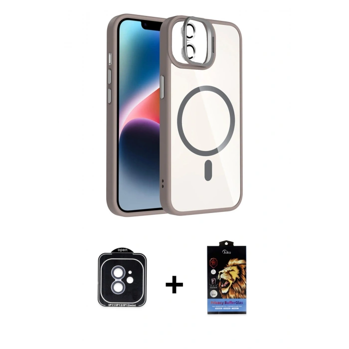 MARSİLYAN™- iPhone 11 Kılıf Yadigar Asil Koleksiyonu - Siyah Buffer Hayalet Cam Ekran Koruyucu + Mavi PVD Metal Kamera Lens