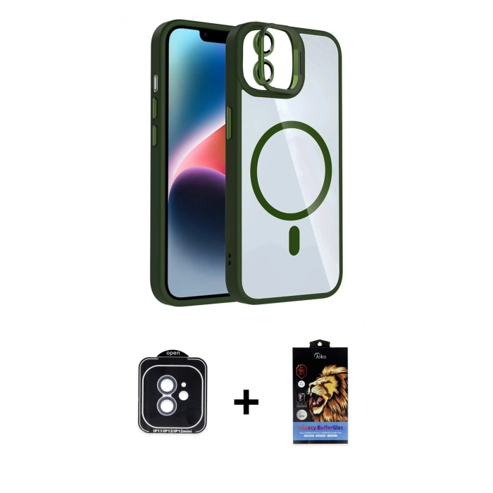 MARSİLYAN™- iPhone 11 Kılıf Yadigar Asil Koleksiyonu - Siyah Buffer Hayalet Cam Ekran Koruyucu + Mavi PVD Metal Kamera Lens