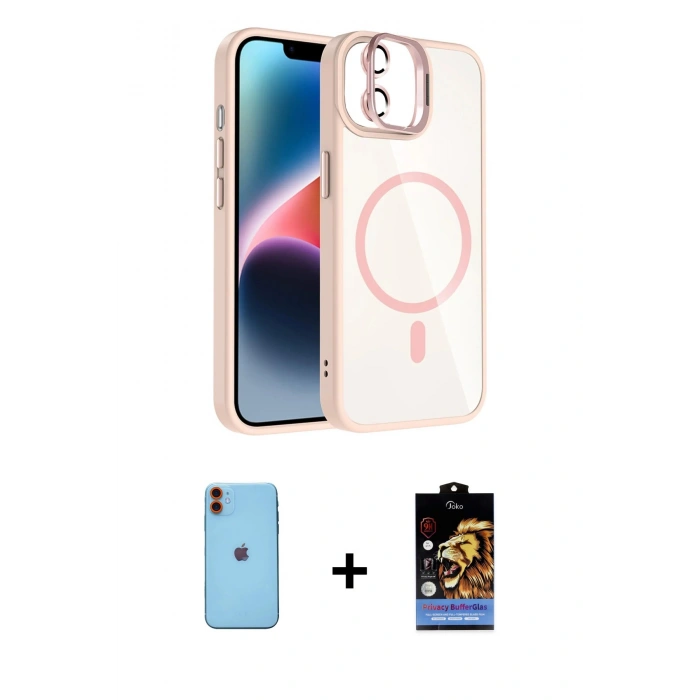 MARSİLYAN™- iPhone 11 Kılıf Yadigar Asil Koleksiyonu - Siyah Buffer Hayalet Cam Ekran Koruyucu + Neon Fosforlu Kamera Lens - TU