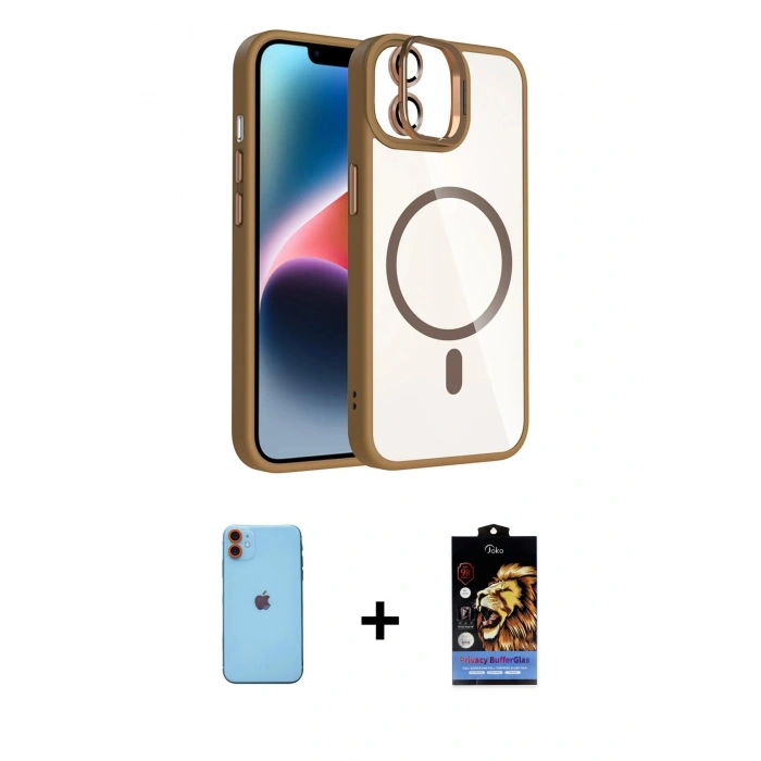 MARSİLYAN™- iPhone 11 Kılıf Yadigar Asil Koleksiyonu - Siyah Buffer Hayalet Cam Ekran Koruyucu + Neon Fosforlu Kamera Lens - TU