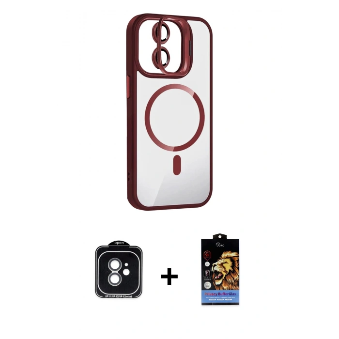 MARSİLYAN™- iPhone 11 Kılıf Yadigar Asil Koleksiyonu - Siyah Buffer Hayalet Cam Ekran Koruyucu + PVD Metal Kamera Lens - YL