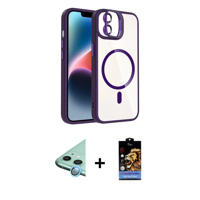 MARSİLYAN™- iPhone 11 Kılıf Yadigar Asil Koleksiyonu - Siyah Buffer Hayalet Cam Ekran Koruyucu + Raze Metal Kamera Lens - MI