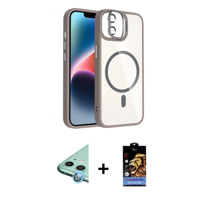 MARSİLYAN™- iPhone 11 Kılıf Yadigar Asil Koleksiyonu - Siyah Buffer Hayalet Cam Ekran Koruyucu + Raze Metal Kamera Lens - MI