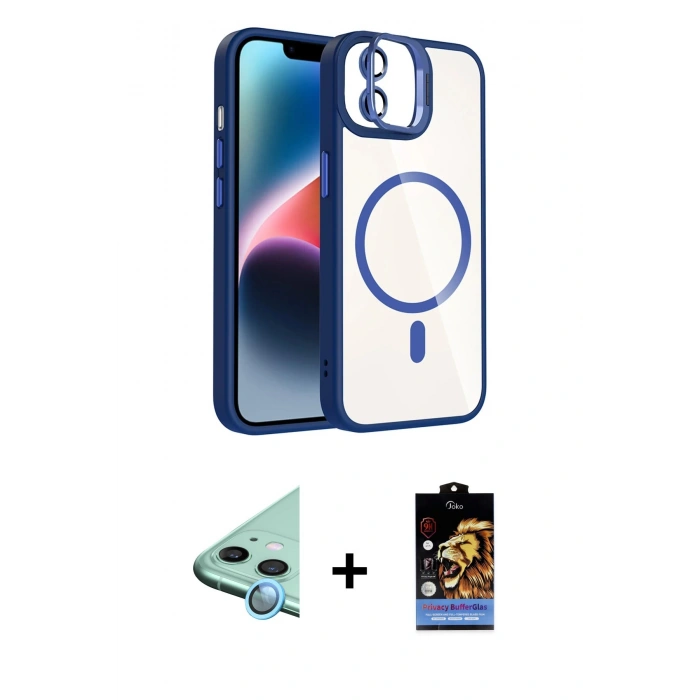 MARSİLYAN™- iPhone 11 Kılıf Yadigar Asil Koleksiyonu - Siyah Buffer Hayalet Cam Ekran Koruyucu + Raze Metal Kamera Lens - MI