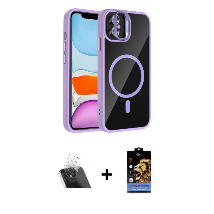 MARSİLYAN™- iPhone 11 Kılıf Yadigar Asil Koleksiyonu - Siyah Buffer Hayalet Cam Ekran Koruyucu + Şeffaf Kamera Lens Koruma Cam
